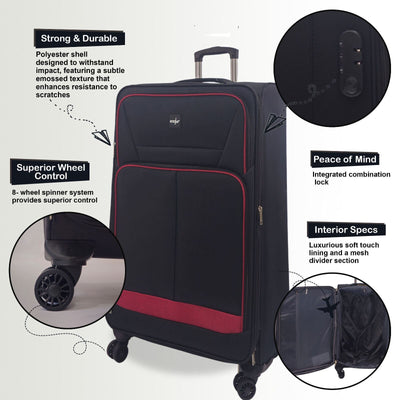 Soft 3 pcs Luggage Suitcase Set Cabin Light Travel Bags