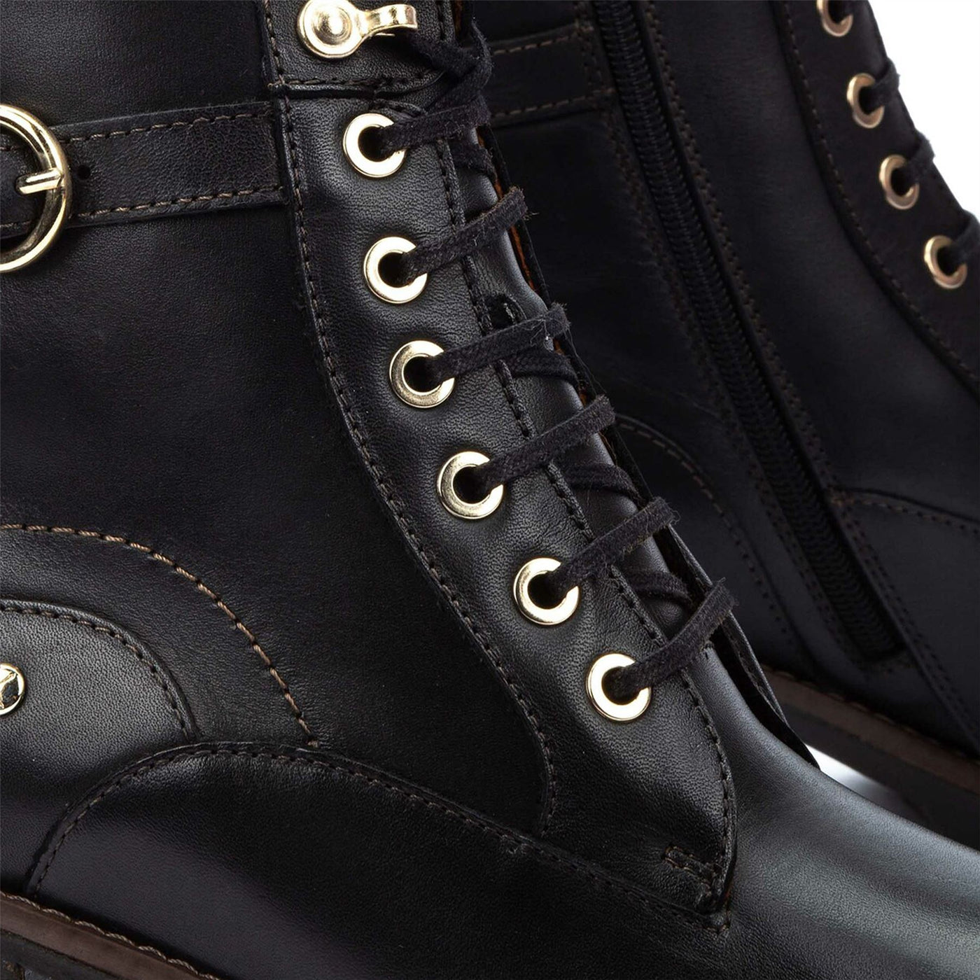 Pikolinos Women’s Black Leather Mid-Heel Combat Ankle Boots - Llanes