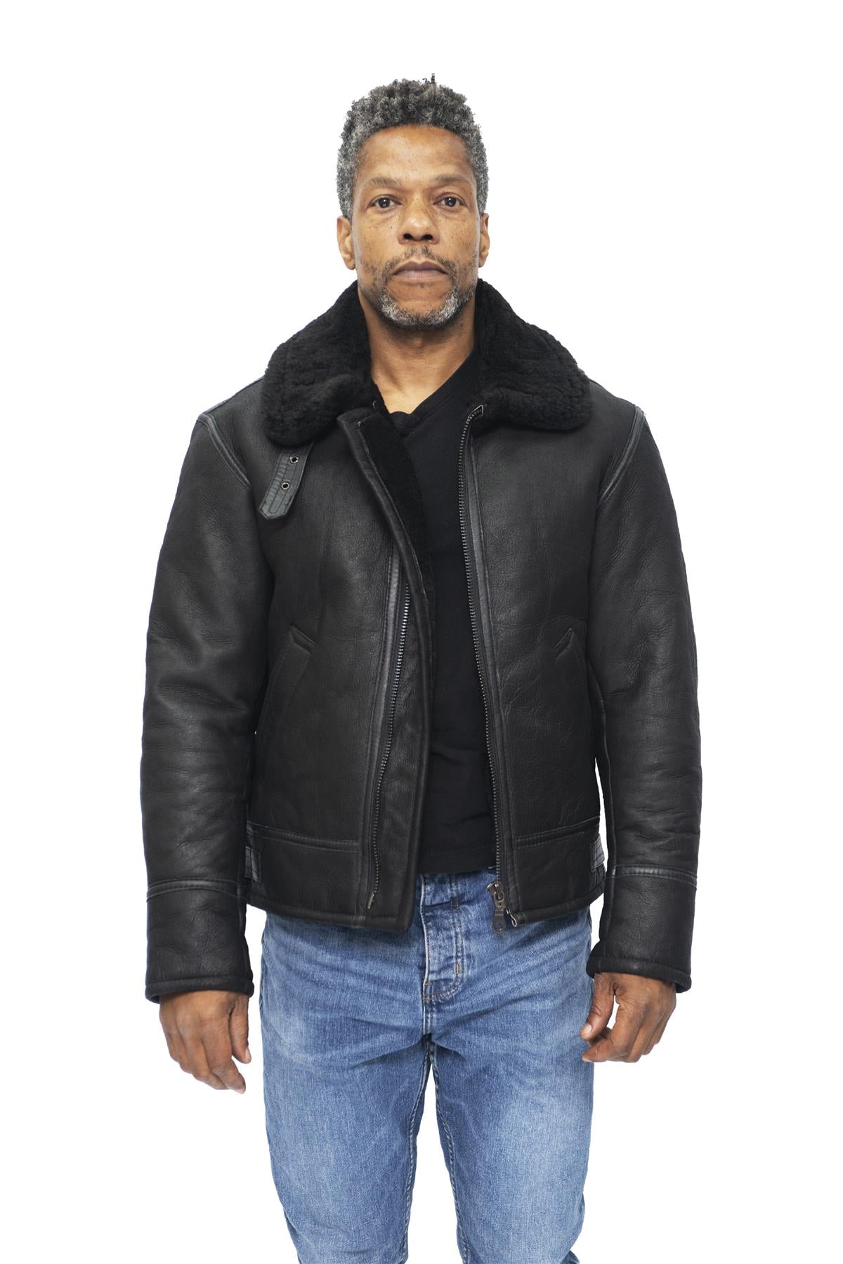 Mens B3 WW2 Leather Sheepskin Aviator Flying Jacket-Hartland