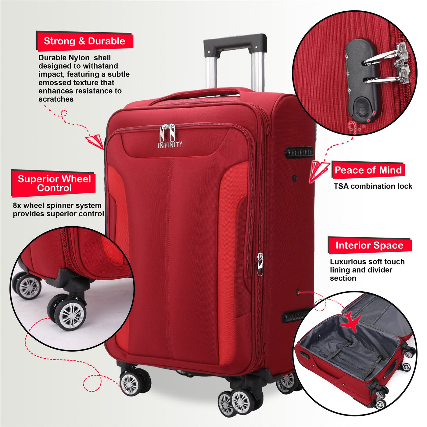 8 Wheel Lightweight Suitcase Luggage Travel Bags Set