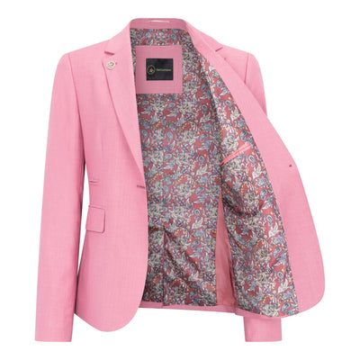 Women's 3 Piece Tailored Fit Plain Pink Formal Office Suit