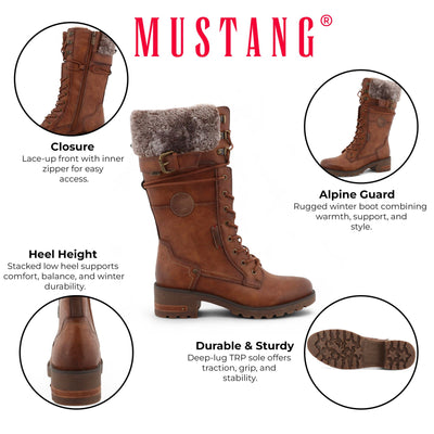 Mustang Women's Brown Mid-Calf Faux Fur Winter Combat Boots