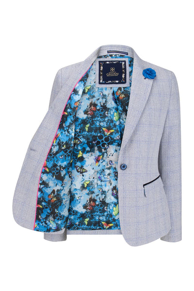 Womens Blue Check Blazer Wool Blend Herringbone Tweed