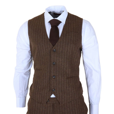 Men's Brown Pinstripe 3 Piece Slim Fit Formal Dinner Suit
