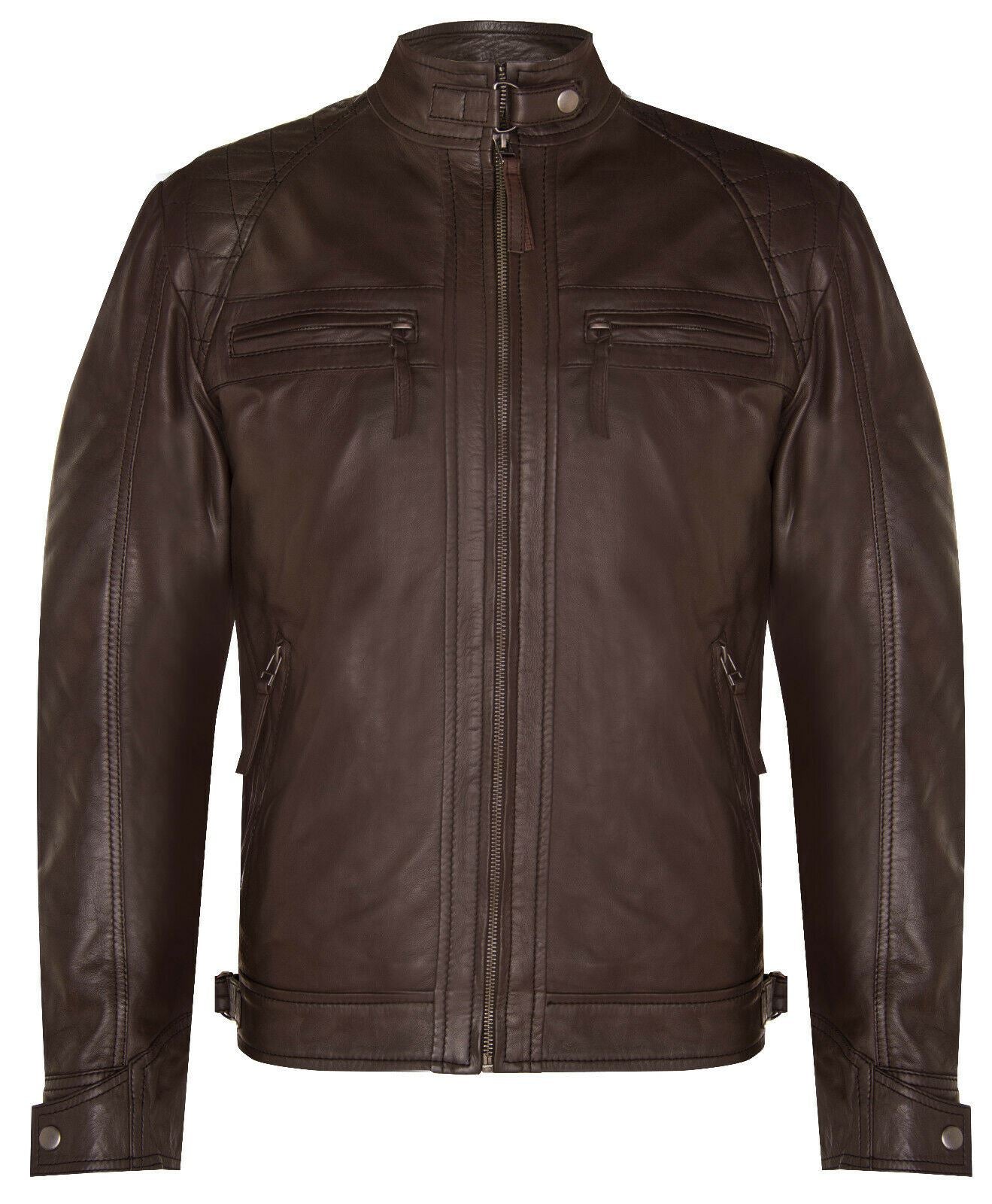 Men's Vintage Leather Quilted Biker Jacket-Monaco