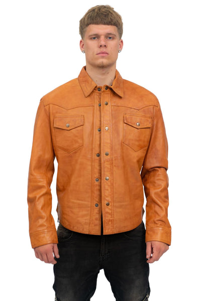 Mens Retro Leather Shirt Jeans Jacket-Beijing