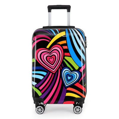 Hardside Shell Suitcase Set Hearts Print Luggage Lightweight Cabin Travel Bag