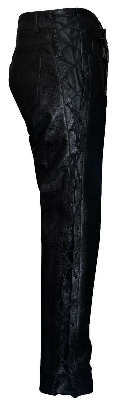 Mens Laced Leather Biker Jeans-Utah