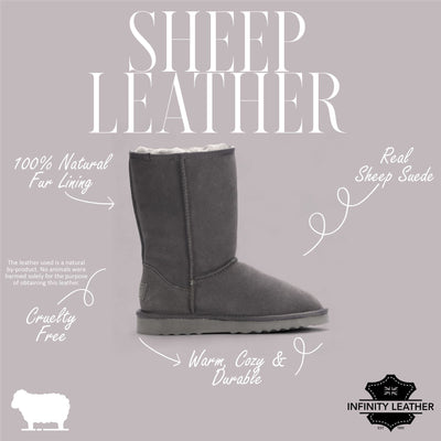 Women's Genuine Sheepskin Grey Suede Slip-On Ankle Winter Boots - Dusk