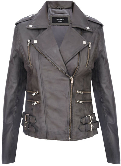 Womens Leather Brando Biker Jacket - Orlando