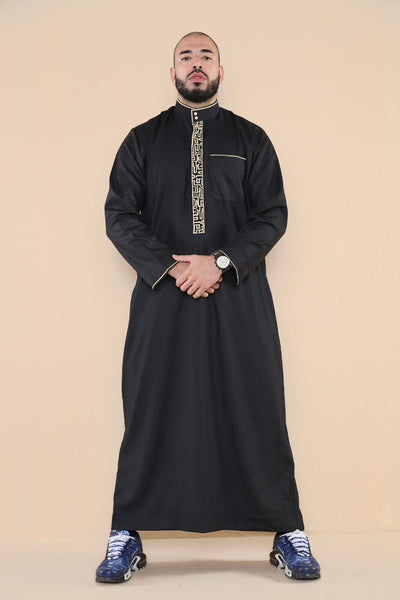 Mens Thobe Jubba Emirati Islamic Arabic Eid Embroidery Kaftan Jubbah Robe