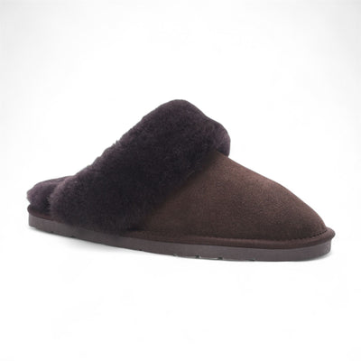 Women's Genuine Sheepskin Brown Suede Mule Winter Slippers - Luna