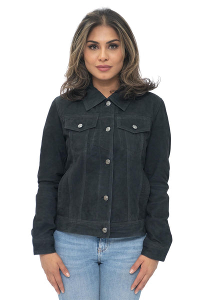 Womens Goat Suede Trucker Jeans Jacket-Astoria