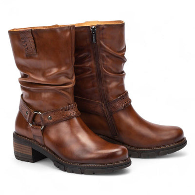 Pikolinos Women's Mid-Calf Cuero Brown Leather Tall Ankle Boots - San Sebastia