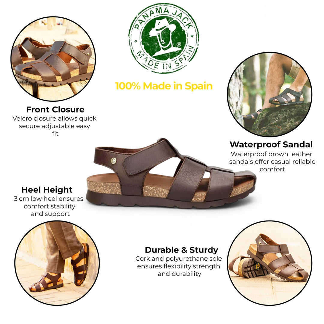 Panama Jack Men's Waterproof Bark Brown Leather Sandals - Stanley