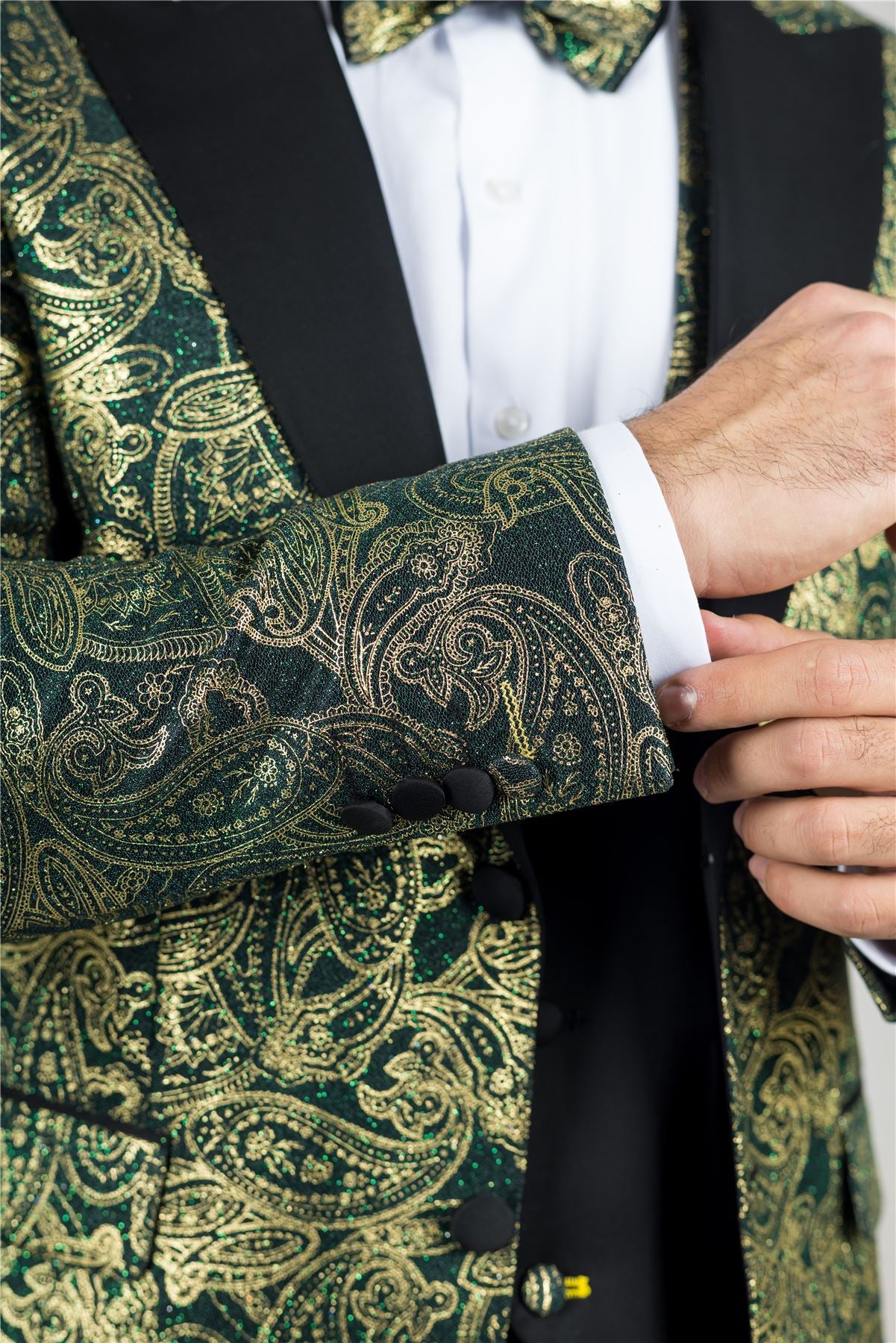Men's 4 Piece Green Paisley Wedding Suit Tailor Fit
