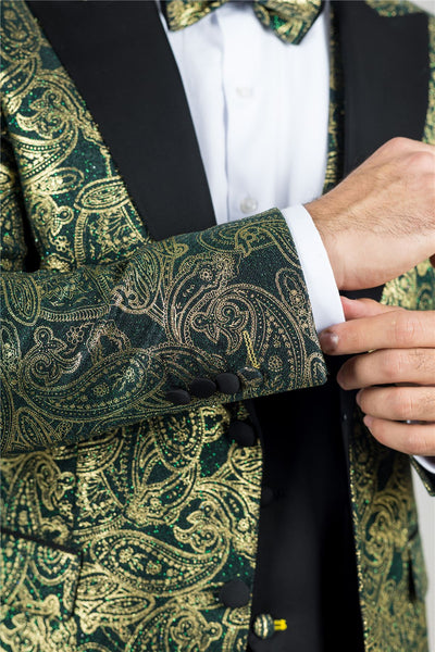Men's 4 Piece Green Paisley Wedding Suit Tailor Fit