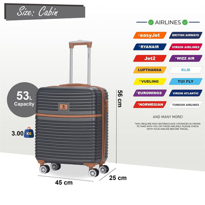 Strong ABS Hardshell Cabin Suitcase 56 x 45 x 25 cm Luggage Suitable for British Airways