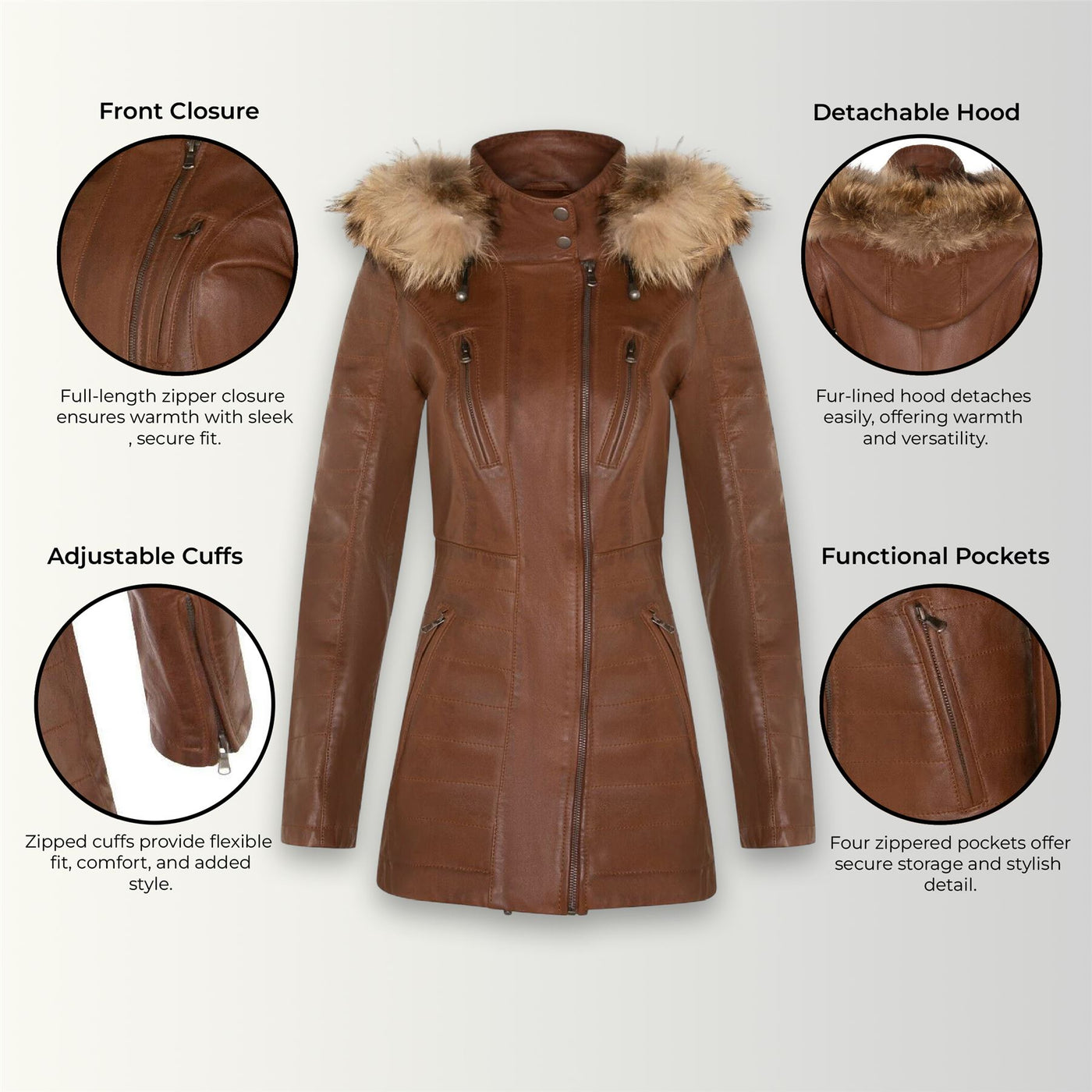 Giacca parka in pelle trapuntata da donna - Curitiba