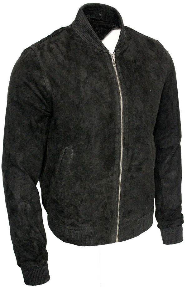 Mens Varsity Soft Suede Leather Bomber Jacket