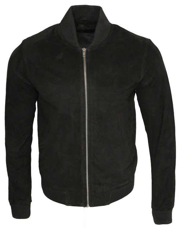 Mens Varsity Soft Suede Leather Bomber Jacket
