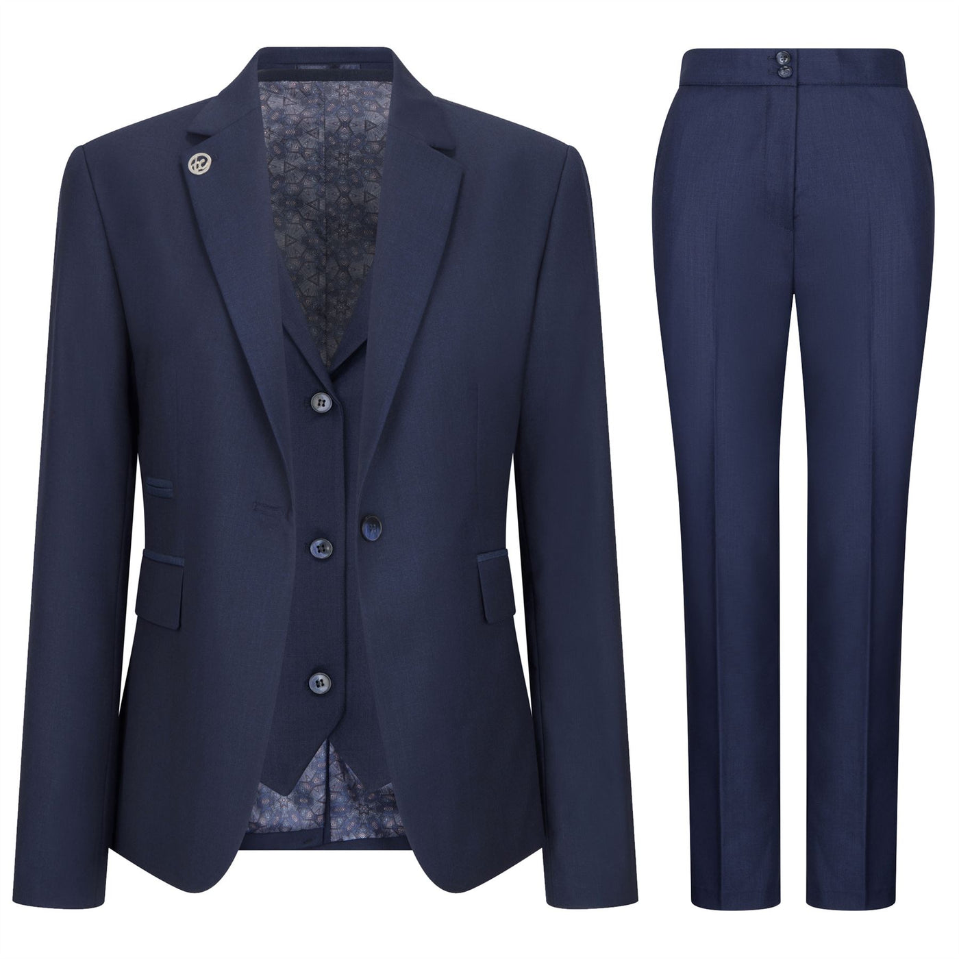 Women's 3 Piece Tailored Fit Plain Navy Formal Office Suit