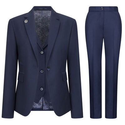 Women's 3 Piece Tailored Fit Plain Navy Formal Office Suit