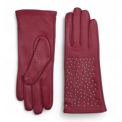 Womens Italian Leather Winter Studded Design Soft Wool Lining Gloves - L-GLV-601