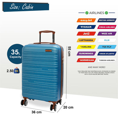 Hard Shell Cabin 55 x 36 x 20 cm ABS Suitcase Luggage Suitable for Easyjet, Ryanair