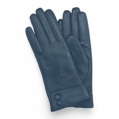 Womens Italian Leather Winter Button Design Soft Wool Lining Gloves - L-GLV-501