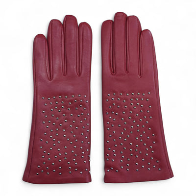 Womens Italian Leather Winter Studded Design Soft Wool Lining Gloves - L-GLV-601