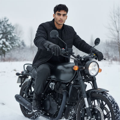 Men's Thermal Motorbike Black Leather Waterproof Biker Protection Gloves