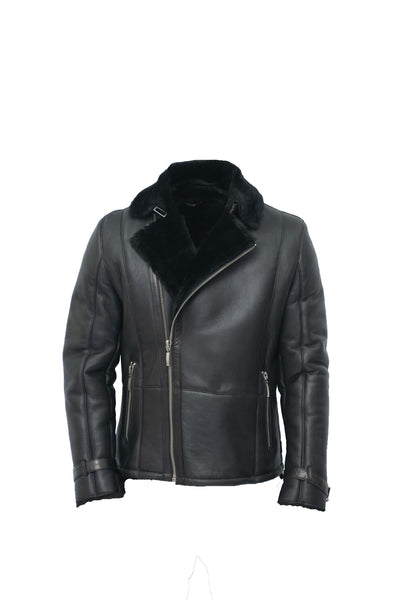 Mens Double Breasted Sheepskin Leather Biker Jacket-Heathfield