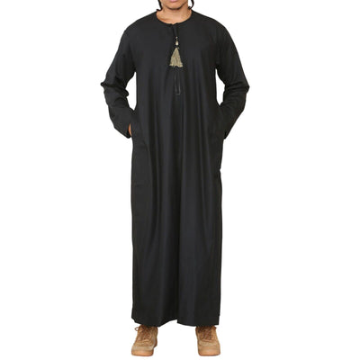 Mens Thobe Jubba Saudi Islamic Arab Eid Emirati Kaftan Jubbah Tassel Robe