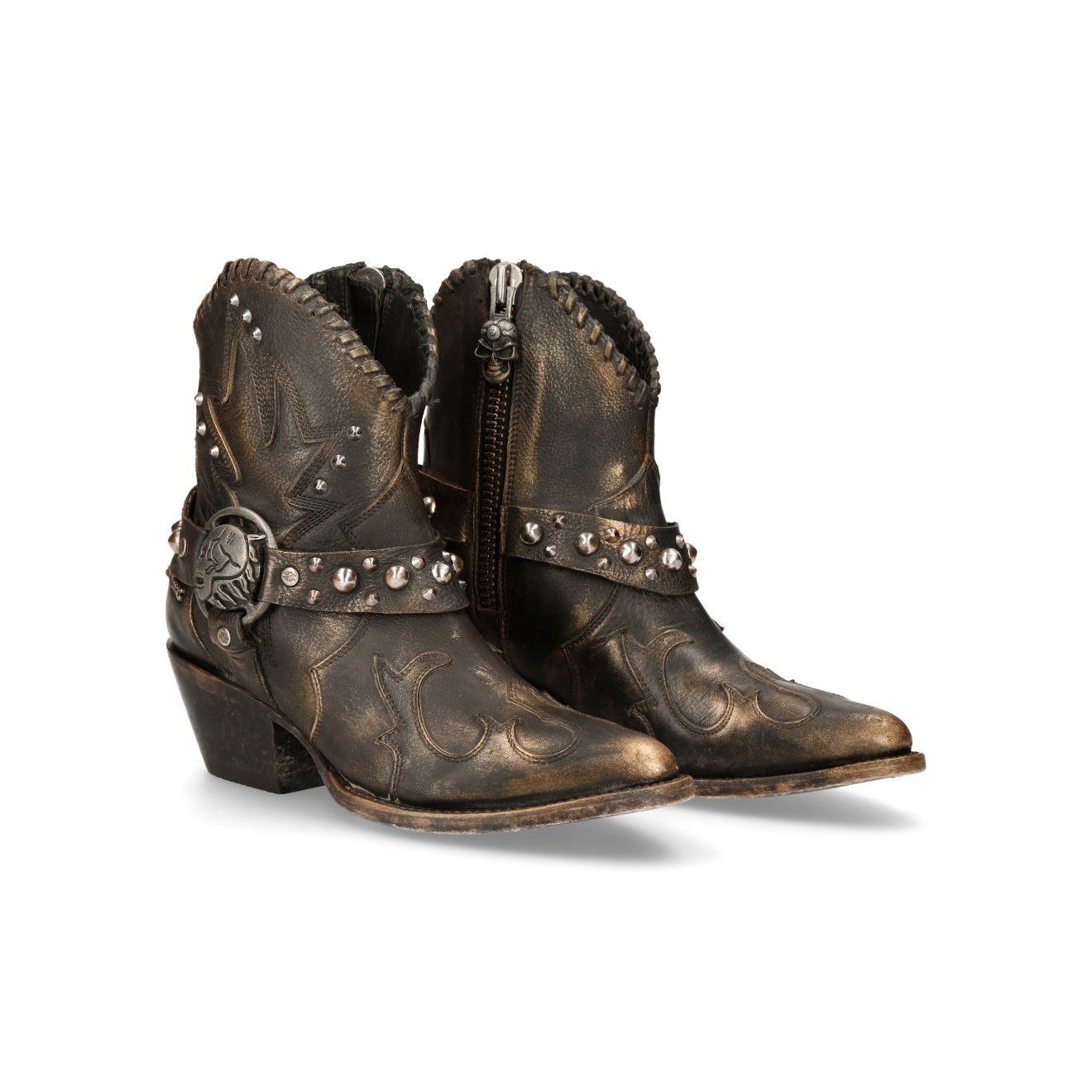 New Rock Brown Leather Pointed Cowboy Boots- WSTM004-S1