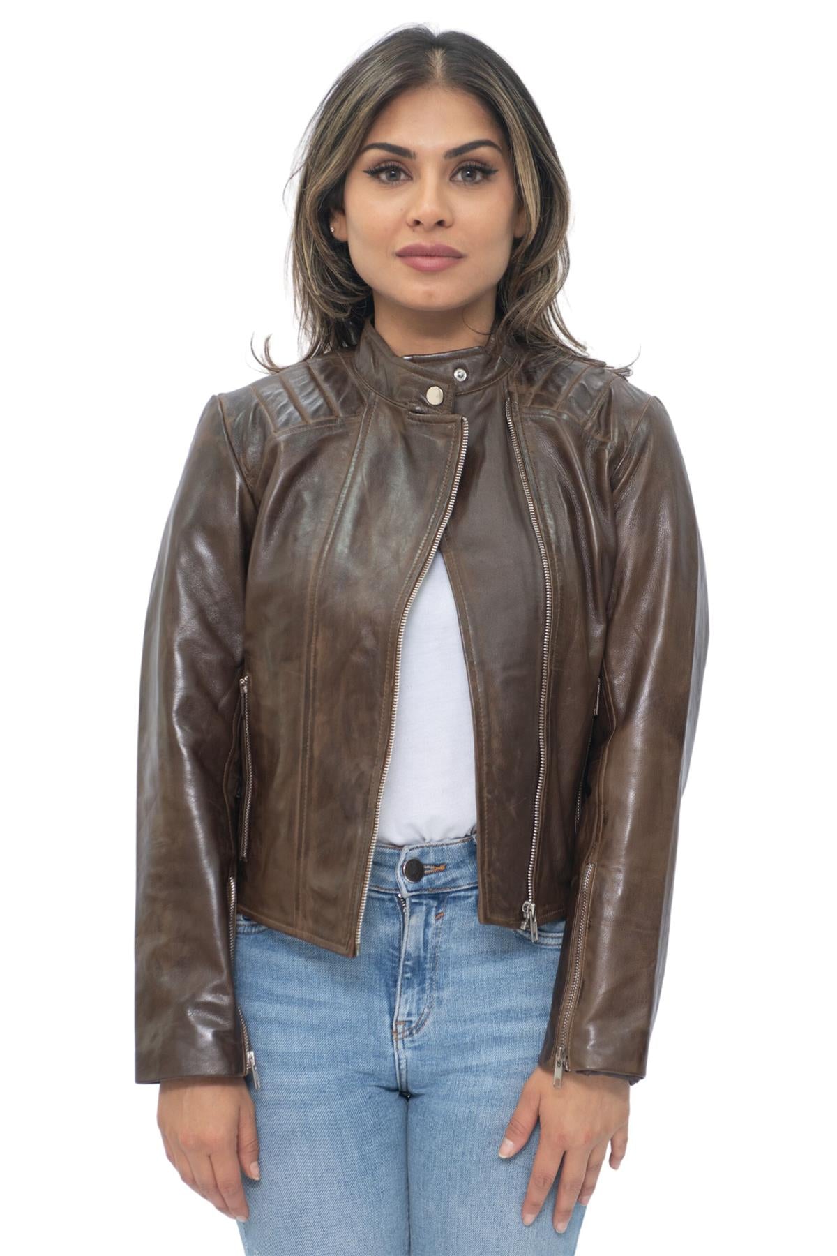 Womens Leather Biker Jacket-Celaya