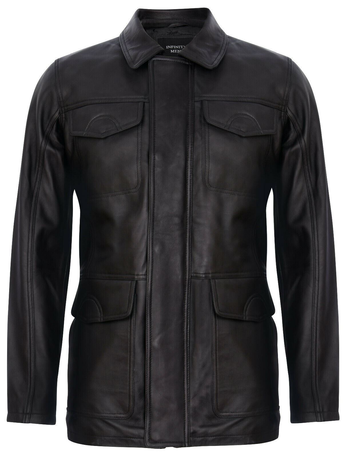 Mens Black Leather Safari Jacket-Porto