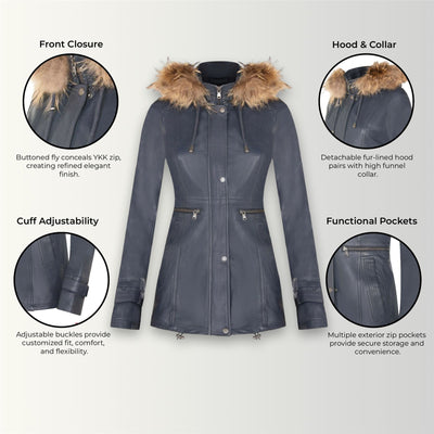 Parka da donna in pelle con cappuccio-Putian