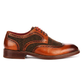 Justin Reess Men's Tan Leather Tweed Brogue Shoes - Arlo