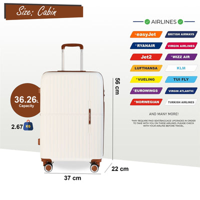 Hard Shell Cabin 37 x 22 x 56 cm PP Luggage Suitcase Suitable for Easyjet, Ryanair