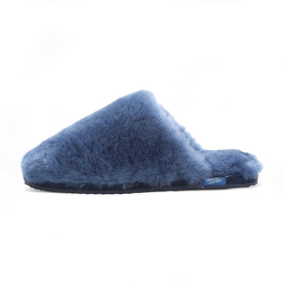 Women's Sheepskin Slippers Navy Warm Winter Fur Mule - Aurora