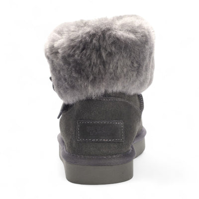 Women's Genuine Sheepskin Grey Suede Ankle Bootie Winter Boots - Granite