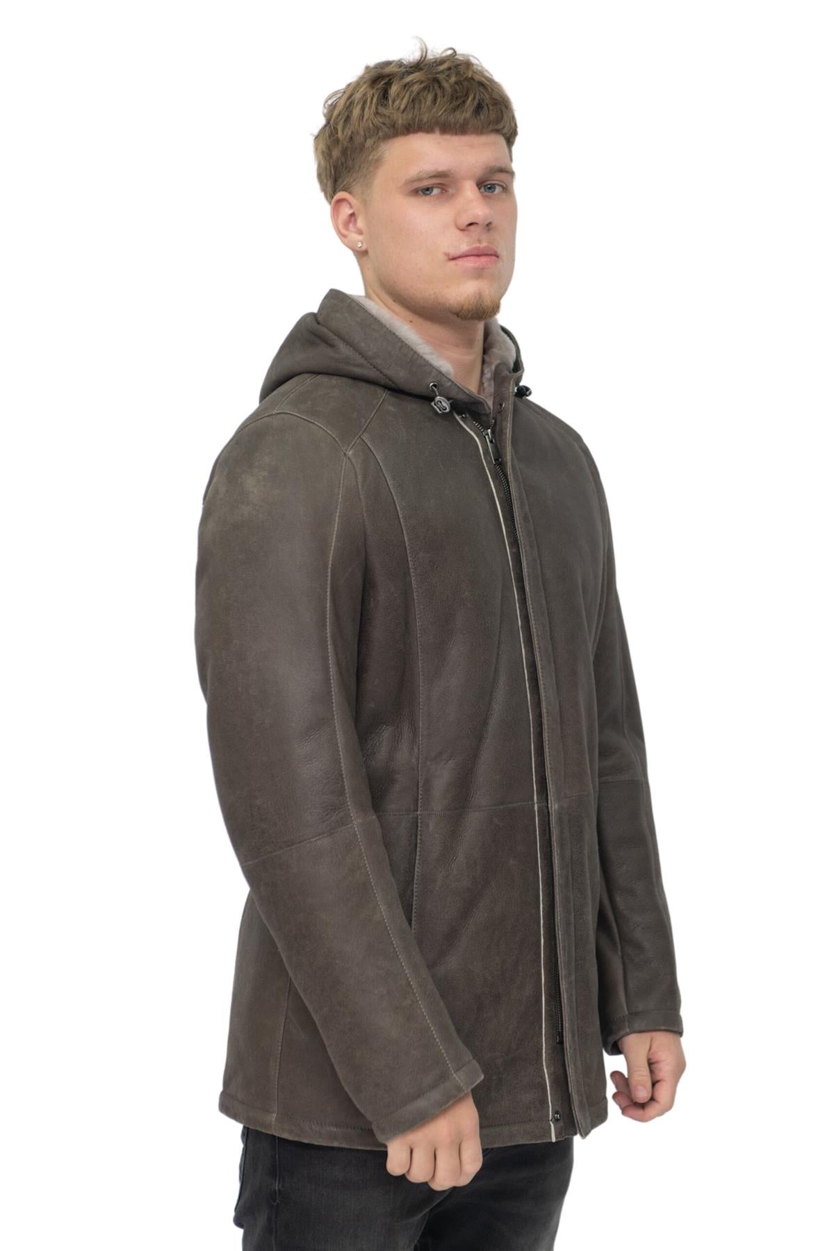 Mens Sheepskin Hooded Parka Coat-Leyland