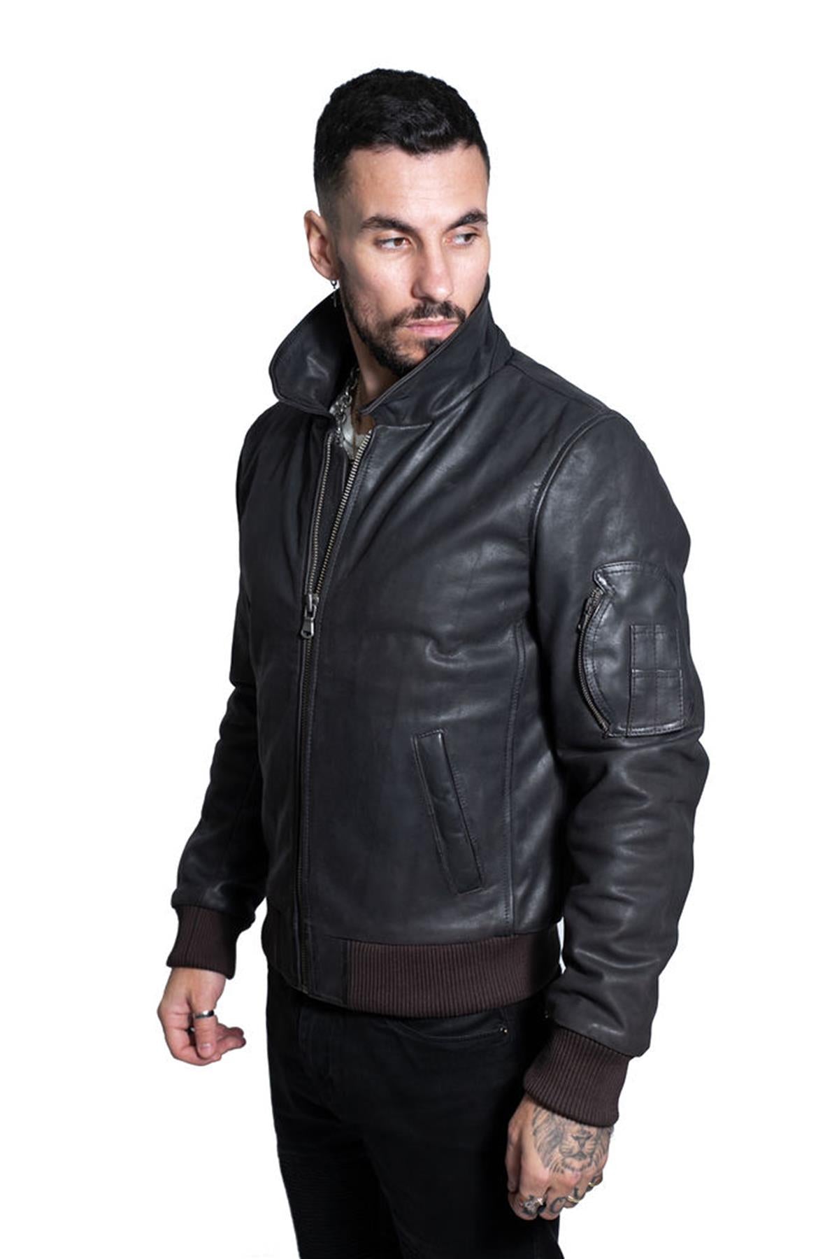 Mens A2 Cowhide Leather Bomber Jacket-Oslo