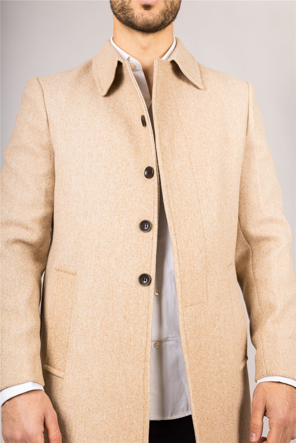 Men's Wool Blend Classic Collar Beige Overcoat