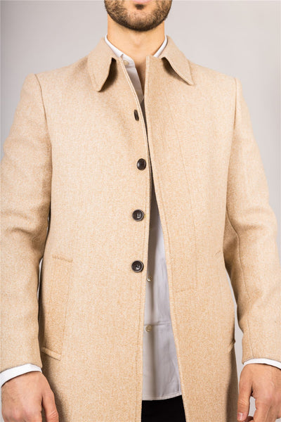 Men's Wool Blend Classic Collar Beige Overcoat