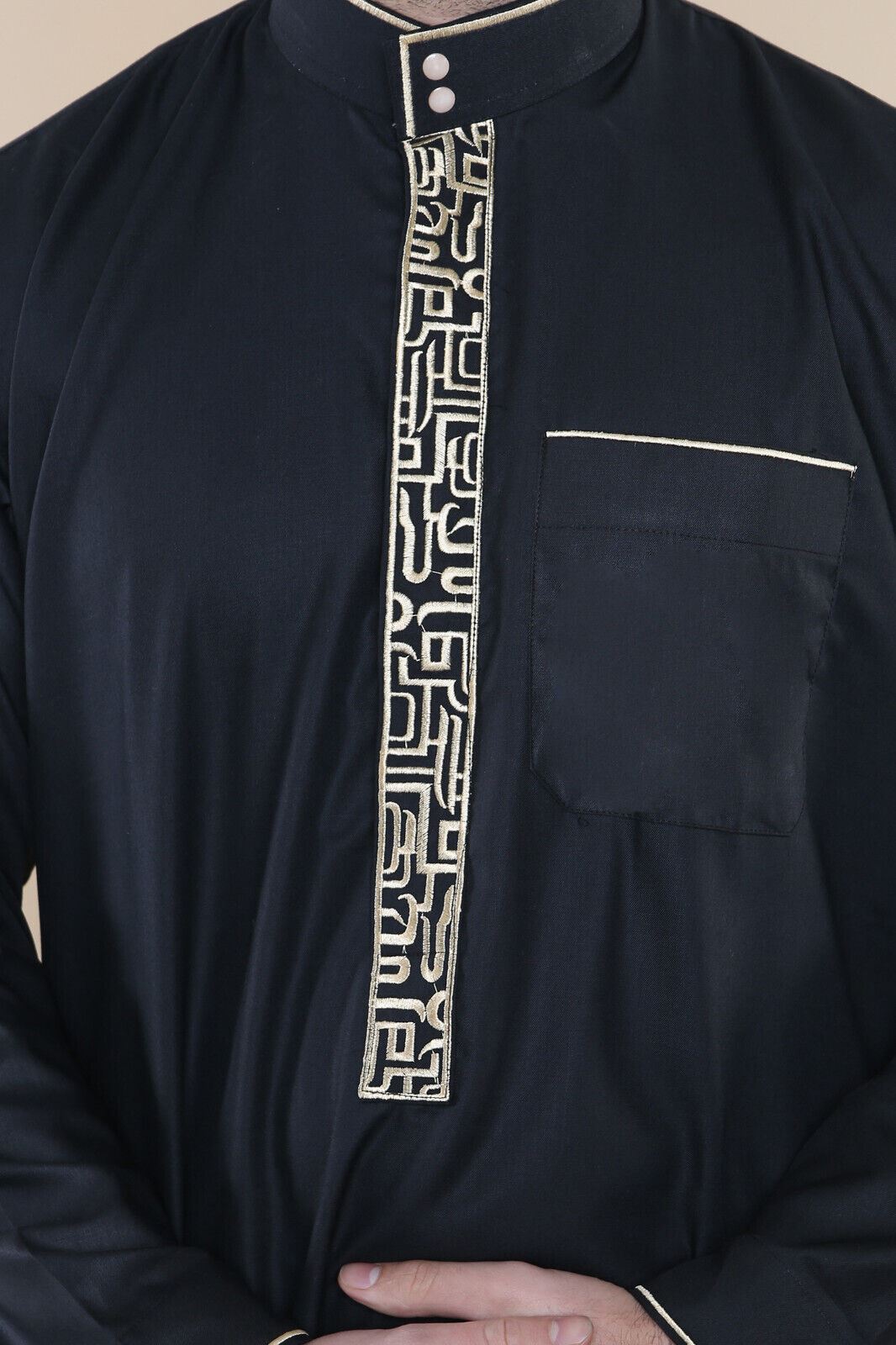 Mens Thobe Jubba Emirati Islamic Arabic Eid Embroidery Kaftan Jubbah Robe