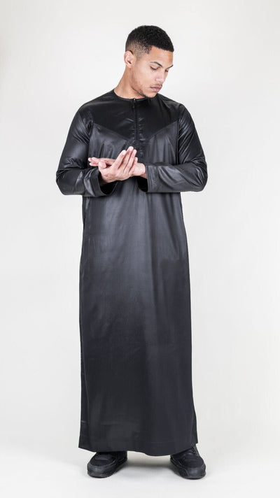 Men's Thobe Robe Satin Emirati Islamic Jubba Eid Slim Fit