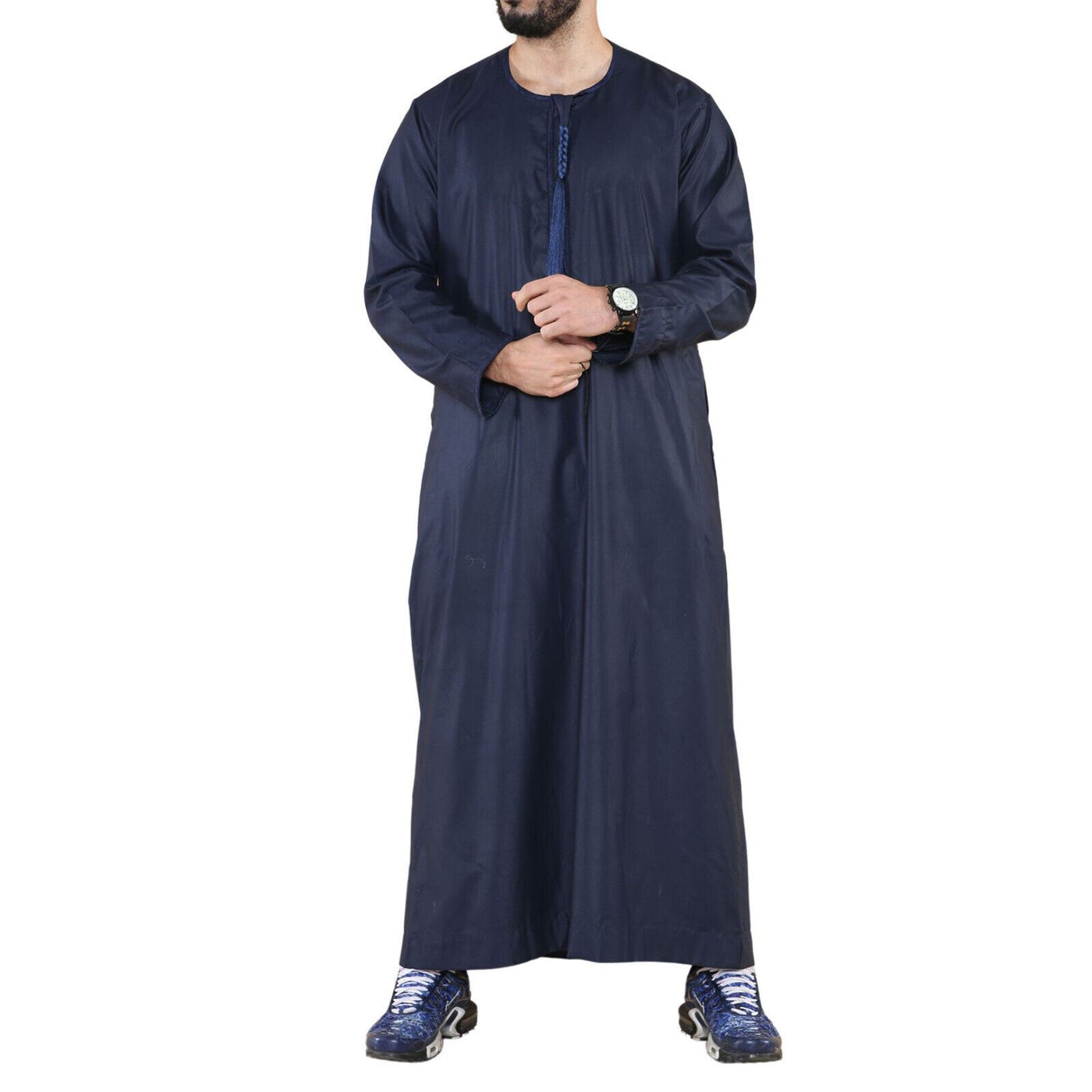 Mens Thobe Jubba Saudi Islamic Arab Eid Emirati Kaftan Jubbah Tassel Robe