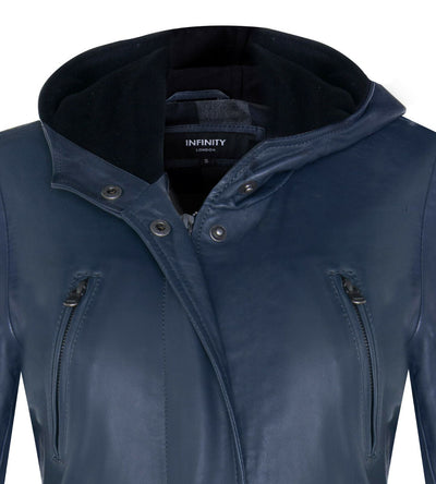 Giacca parka con cappuccio in pelle da donna - Bucarest